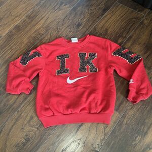 Nike Sweatshirt Boys 7 Red Chenille Fleece Crewneck Pullover Puff Letter Patch